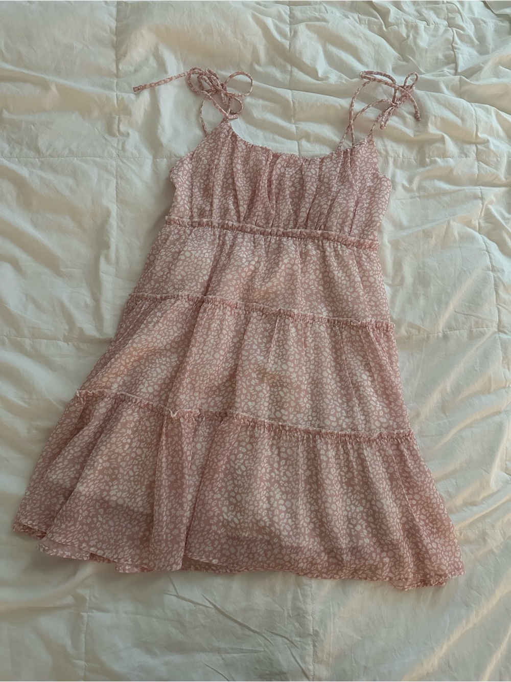 Womens Pink Tie-Shoulder Tiered Sundress